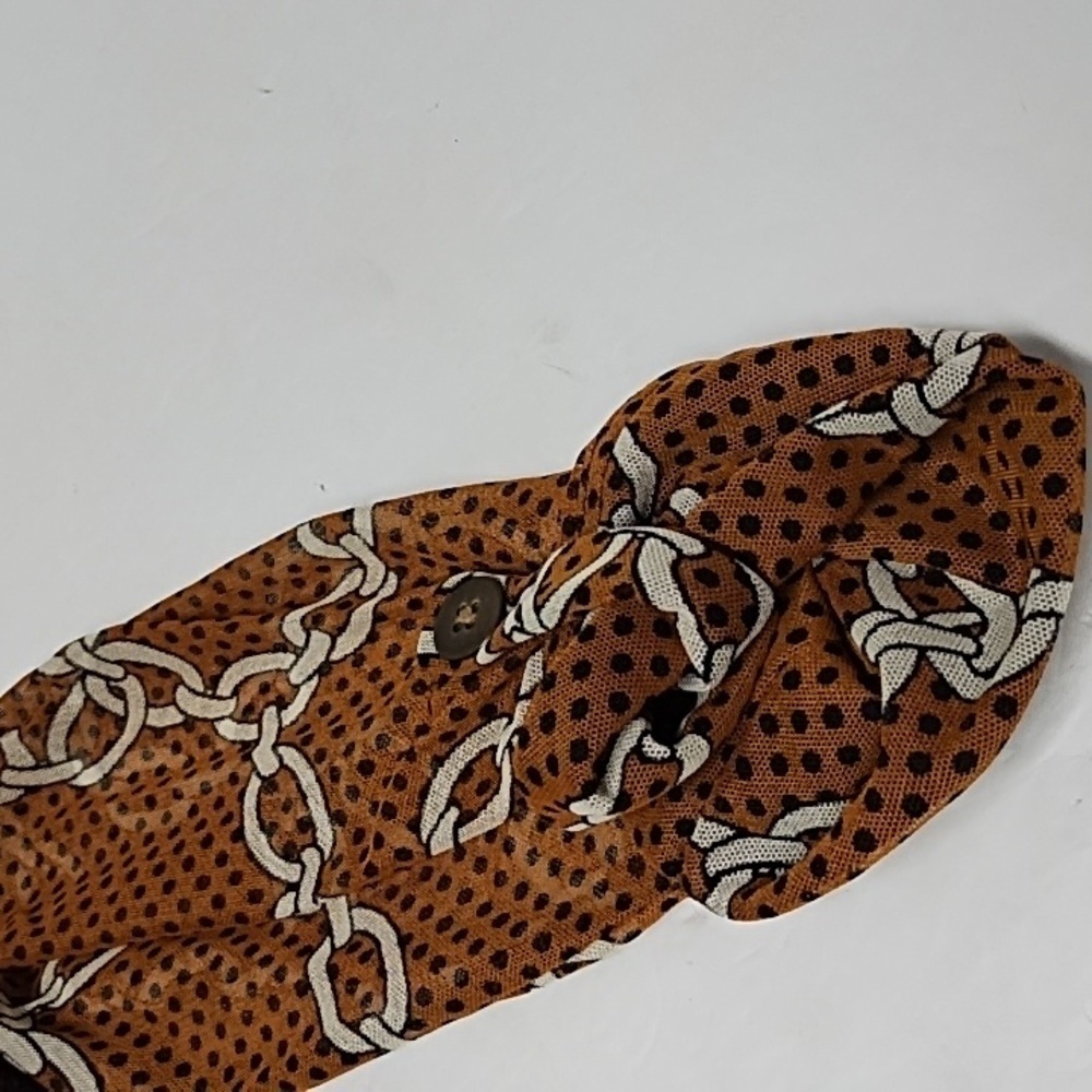 New Directions Tan Chain Print Long Sleeve Blouse | Stylish Pattern Top | Size X - Picture 5 of 5
